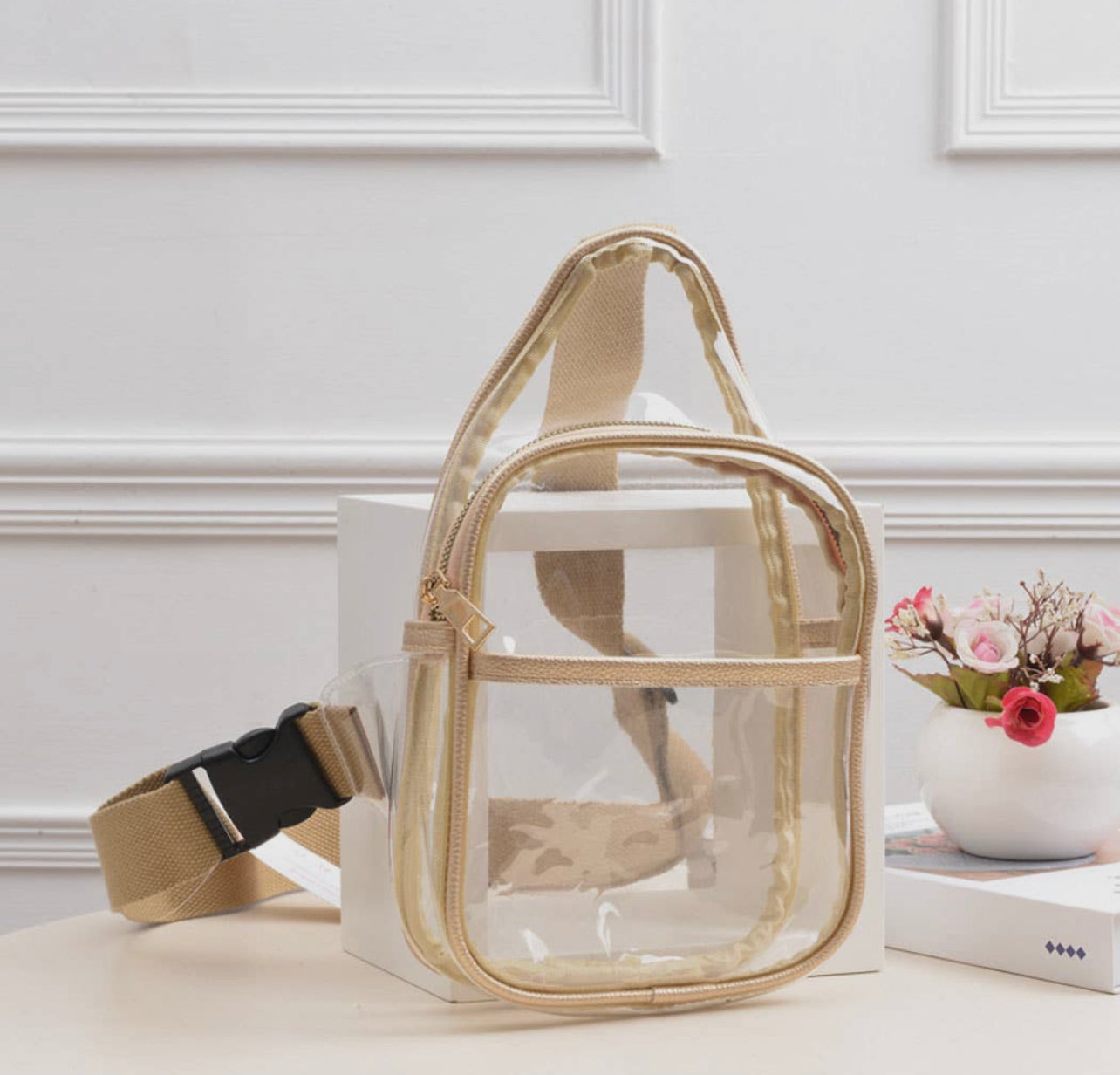Clear Sling Crossbody Purse with Gold Trim