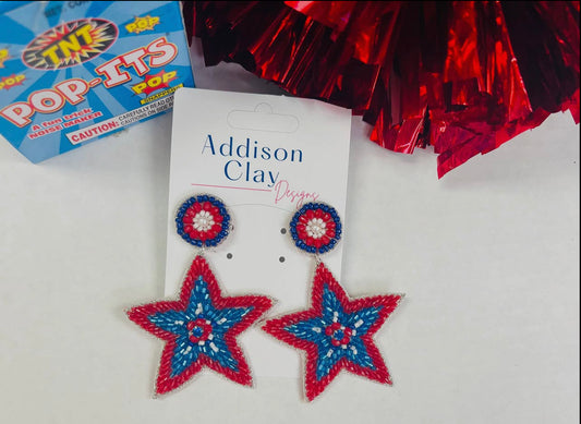 Patriotic Red White and Blue Stars Earrings