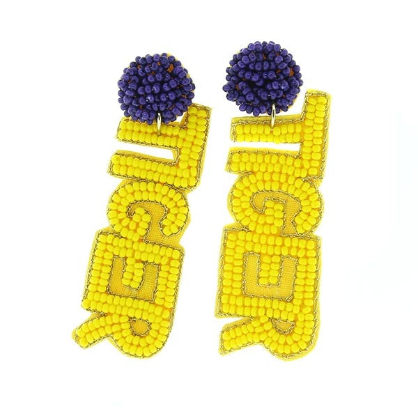 Purple and Yellow Tiger Word Earrings
