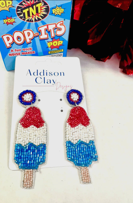 Patriotic Red White and Blue Popsicle Earrings