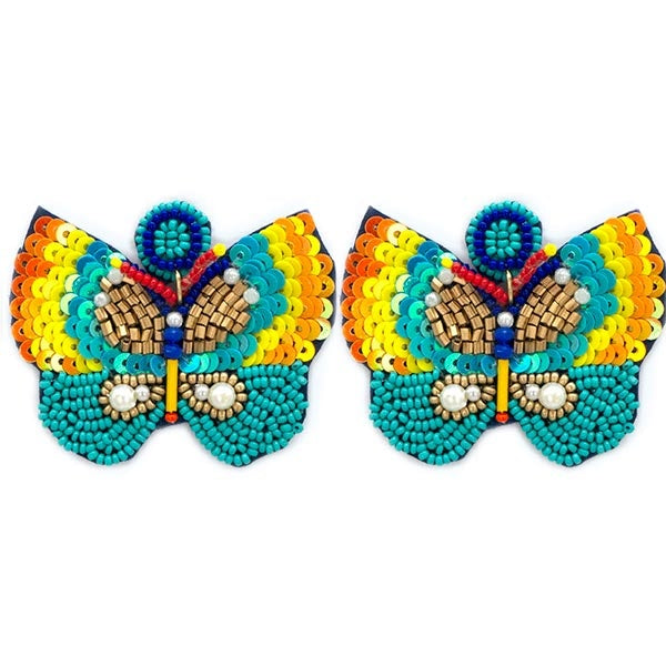 Multicolored Butterfly Beaded Earrings