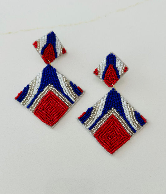 Red, White and Blue Diamond Shaped Earrings