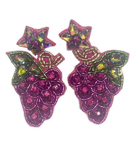 Beaded Grape Dangle Earrings