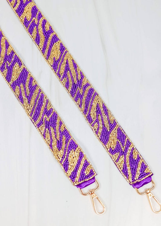 Tiger Stripe Beaded Crossbody Strap PURPLE GOLD