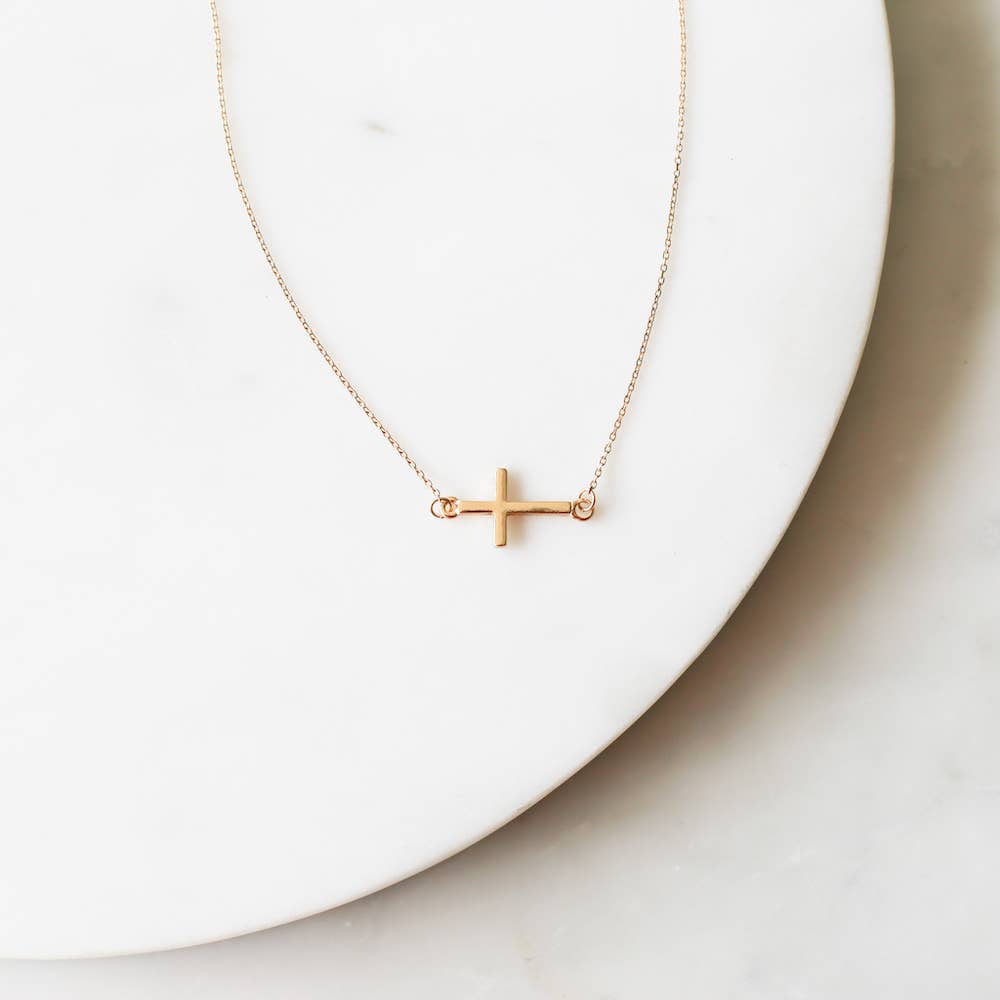Blessing Cross Necklace   Gold   14"