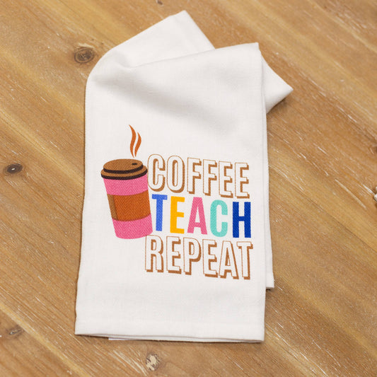 Coffee Teach Repeat Hand Towel   White/Multi   20x28