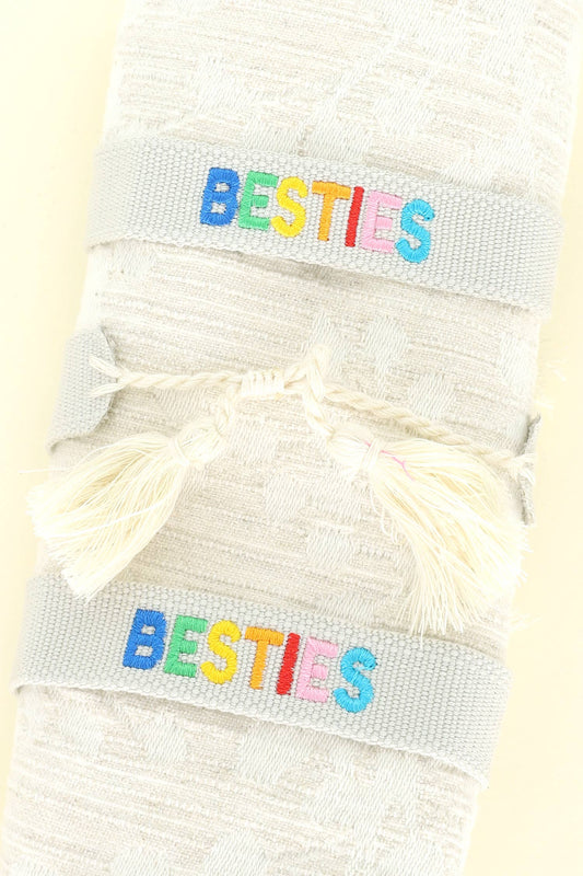 Knitted "Besties" Adjustable Pull Woven Bracelet