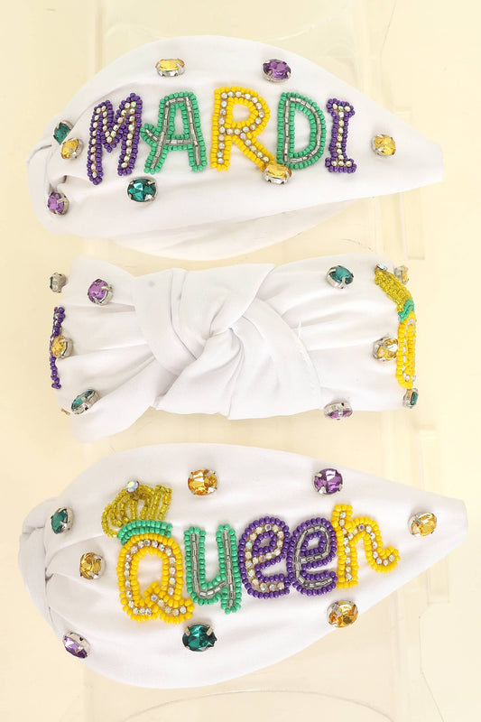 Mardi Gras Queen Tricolor Beaded Knotted Headband