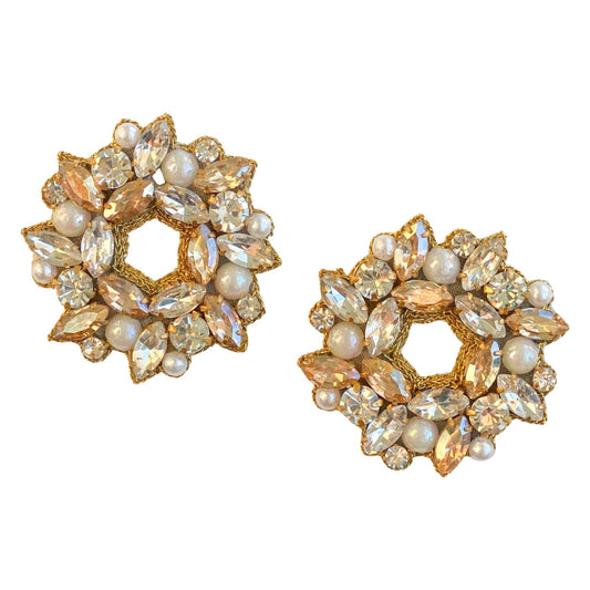Holiday Wreath Earrings | Gold, Silver, and Pearls
