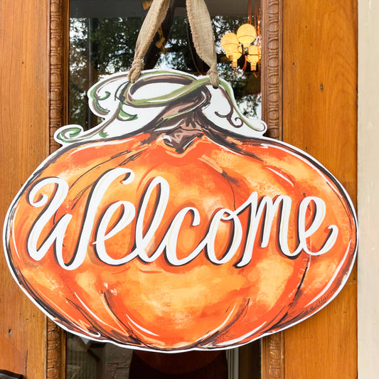 Pumpkin Welcome Door Hanger - Fall Outdoor Decor