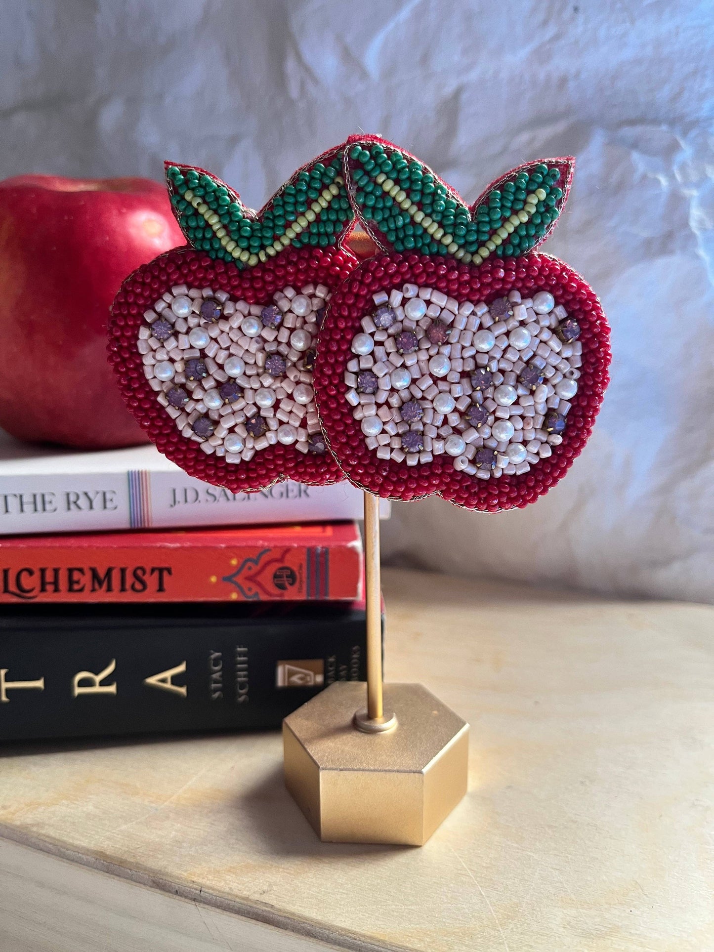 Red Apple Beaded Statement Earrings Back to School Teacher