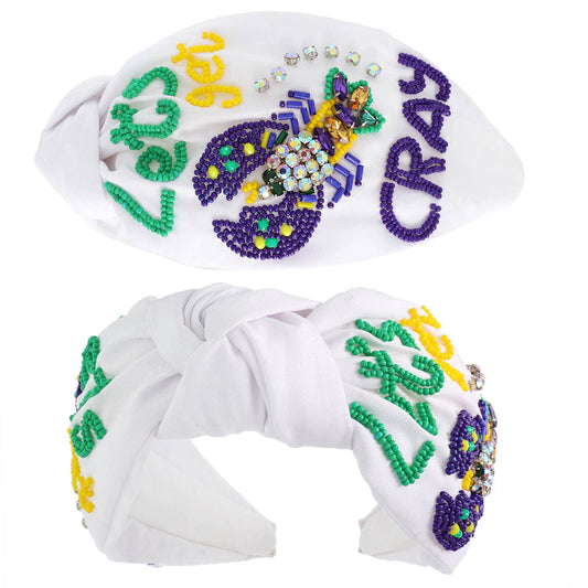 Mardi Gras Let’s get Cray Beaded Knotted Headband