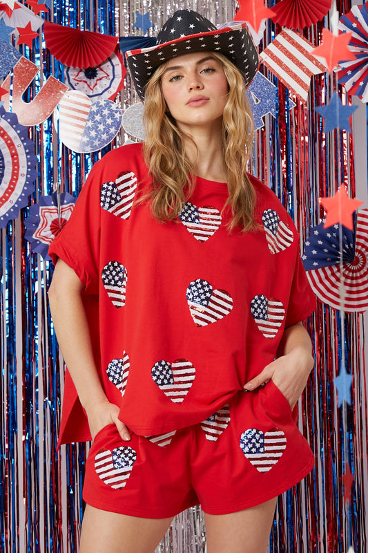 Red Sequin America Hearts Shirts