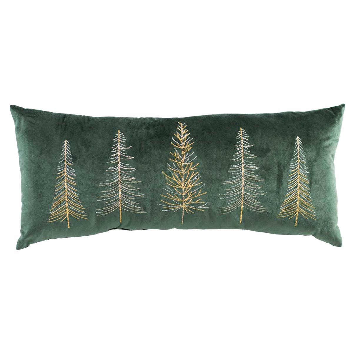 Glimmer Trees Embroidered Pillow   Dark Green/Gold   12x28