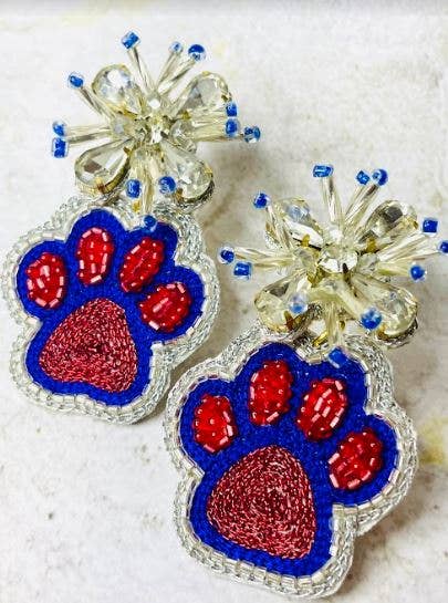 Red & Blue Paw Beaded Earrings