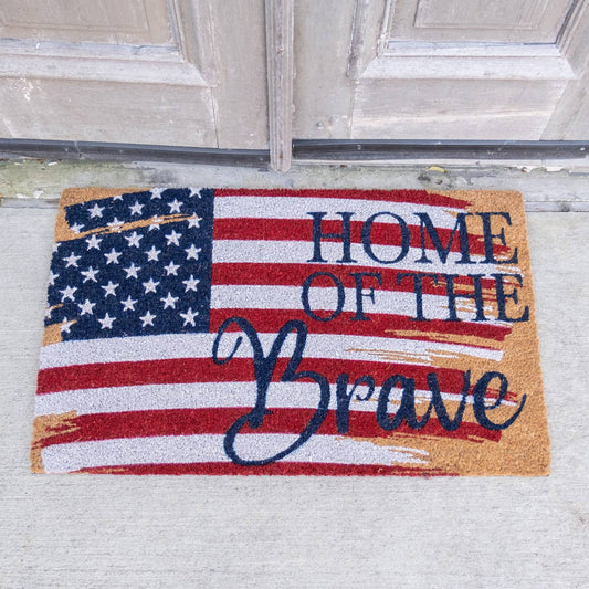 Home Of The Brave Coir Doormat   Red/White/Blue   30x18