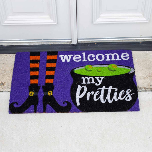 Welcome My Pretties Coir Doormat   Purple/Multi   30x18
