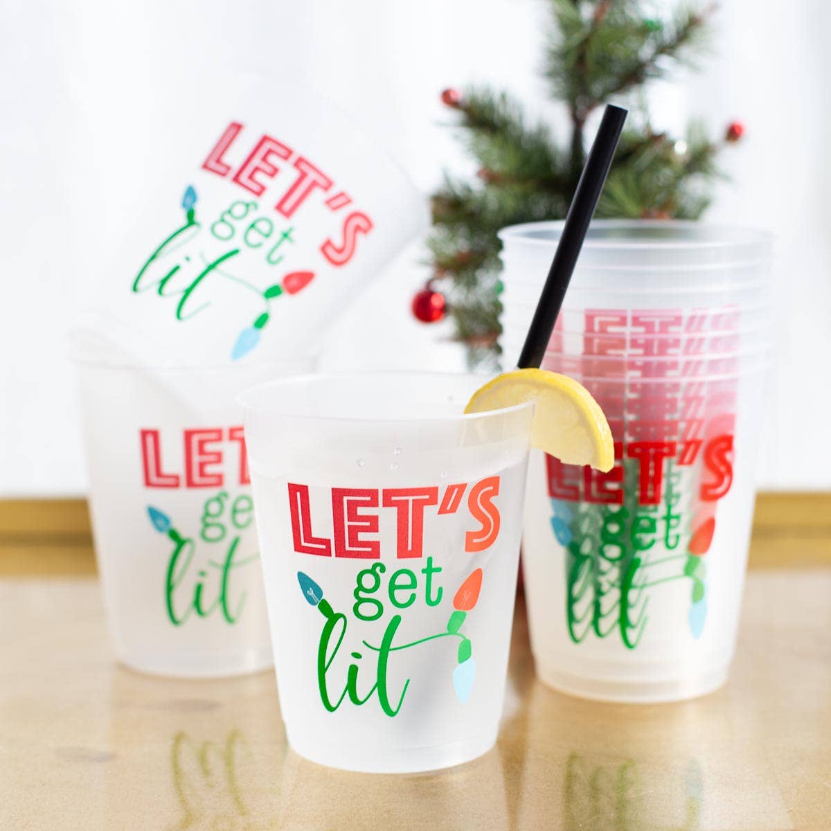Lets Get Lit Party Cups   Frosted/Multi   16oz   Set of 10