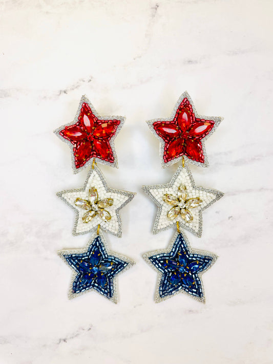 Patriotic American Red White Blue Star Earrings