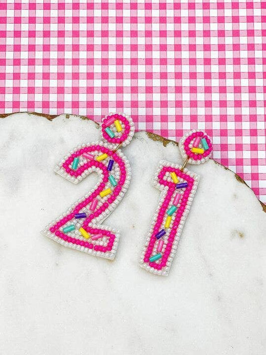 '21' Beaded Dangle Earrings