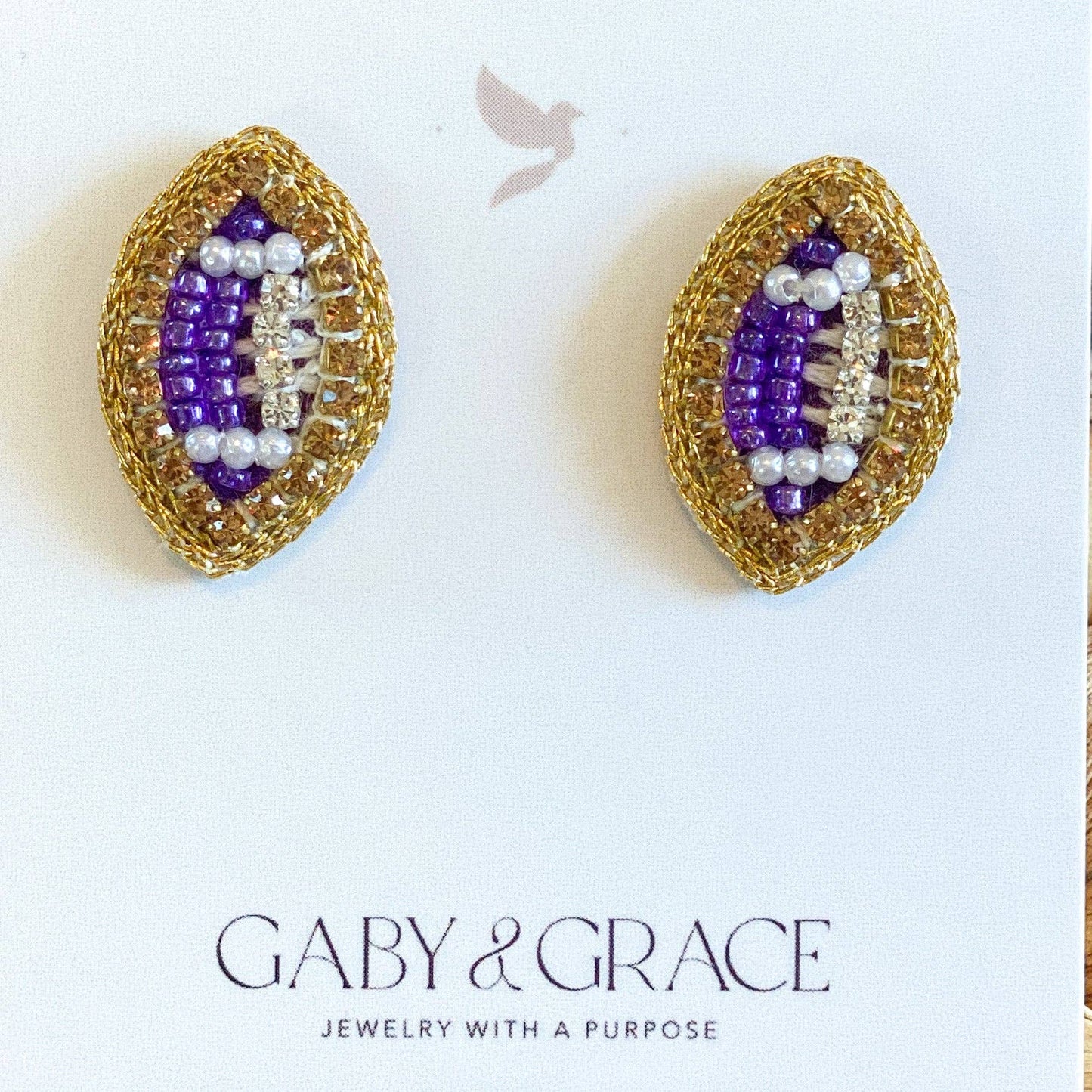 Purple and Gold GameDay Football Dainty Stud Earrings