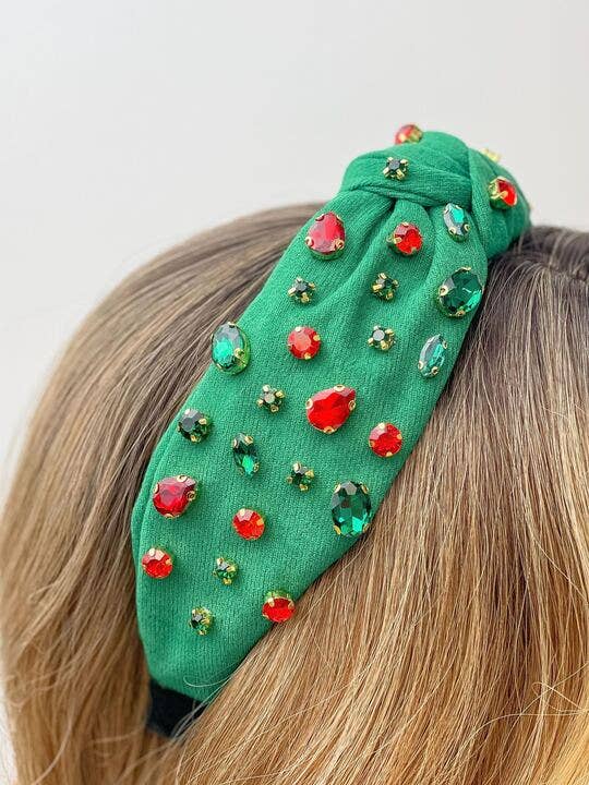 Green Holiday Top Knot Multi Crystal Headband