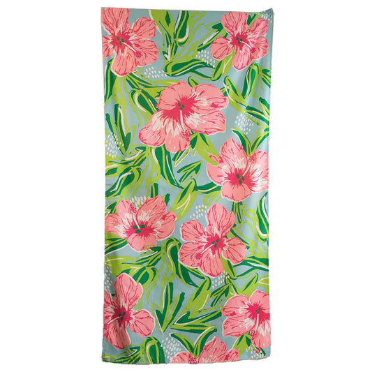 Hibiscus Beach Towel   Aruba Blue/Hot Pink   34x70