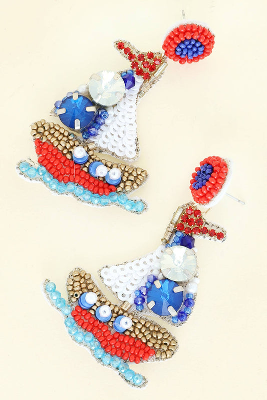 Jeweled & Beaded Nautical Sailboat Dangle Earrings