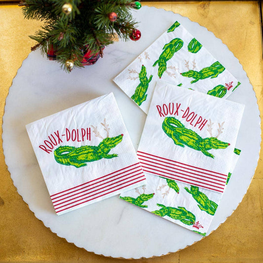 Roux-Dolph Cocktail Napkins   White/Red/Green   5"