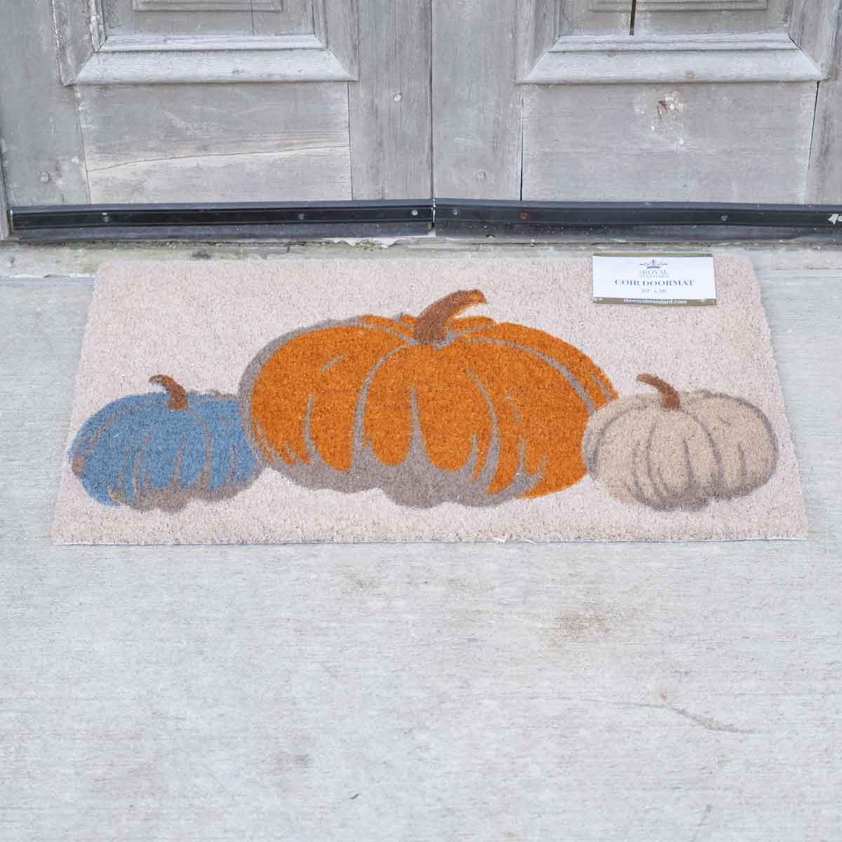 Pumpkin Trio Coir Doormat  White/Orange/Blue   30x18
