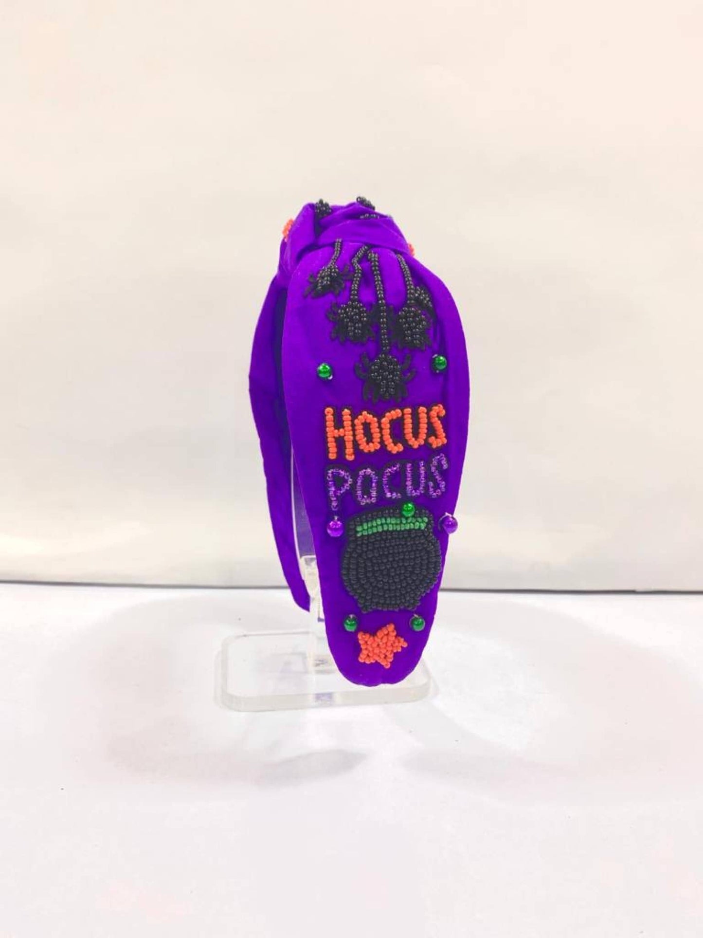 Purple Hocus Pocus Top Knot Seed Beaded Handmade Headband