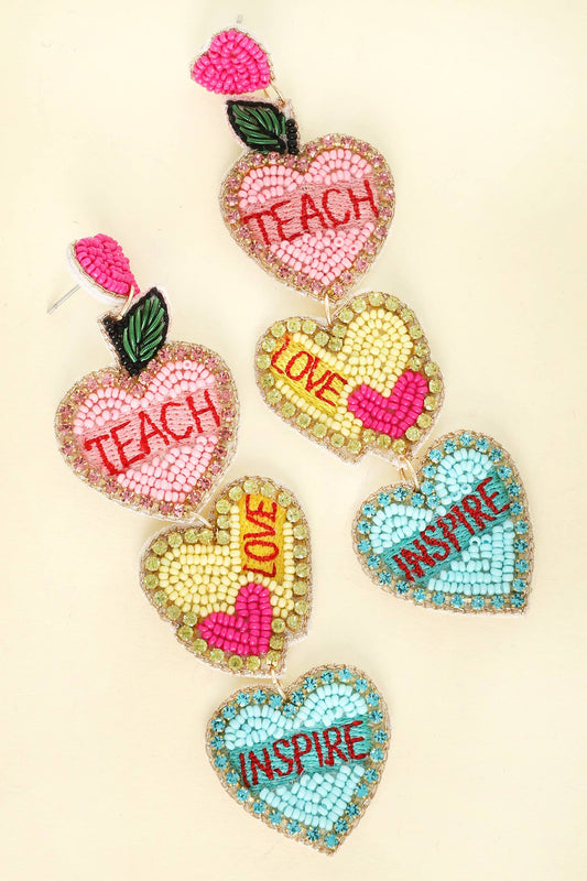 Heart Shaped Teacher Appreciation Beaded Earrings