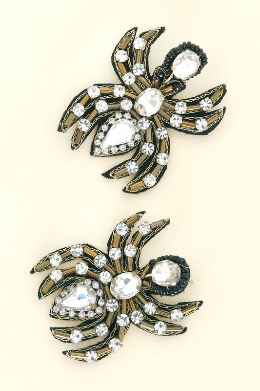 Jeweled Beaded Black Spider Halloween Earrings