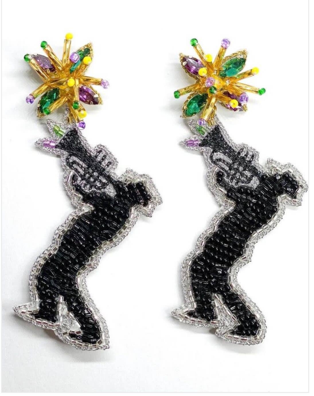 Mardi Gras Jazz Musician Seed Bead Dangle Earrings