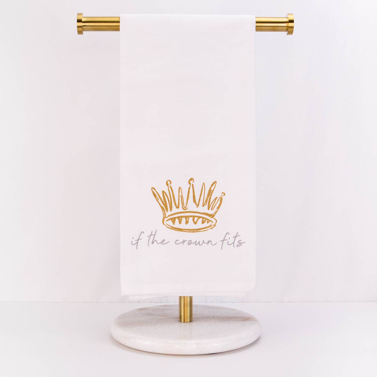 If The Crown Fits Flour Sack Hand Towel   White/Light Gold   20x28