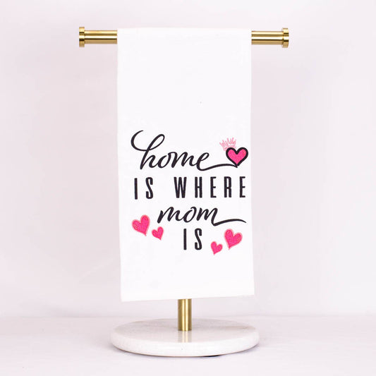 Home Is Where Mom Is Flour Sack Hand Towel   White/Black/Hot Pink   20x28