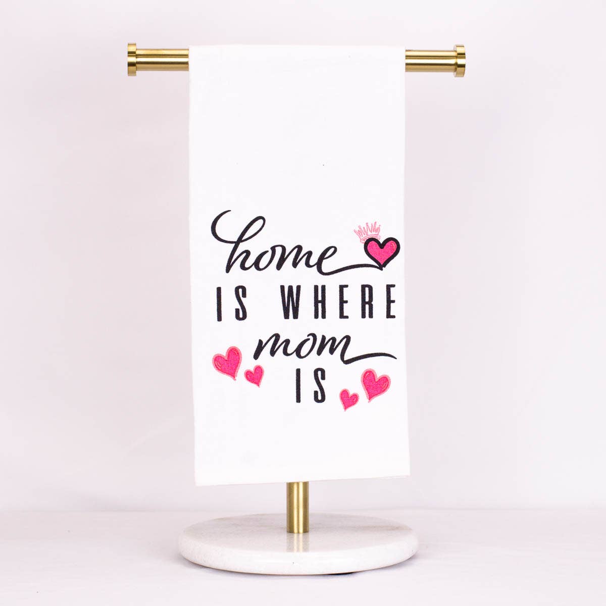 Home Is Where Mom Is Flour Sack Hand Towel   White/Black/Hot Pink   20x28