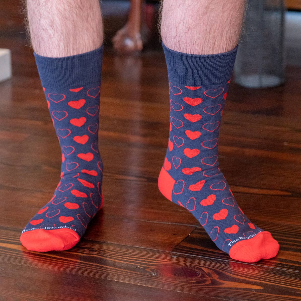 Men's Heart Socks - Navy/Red