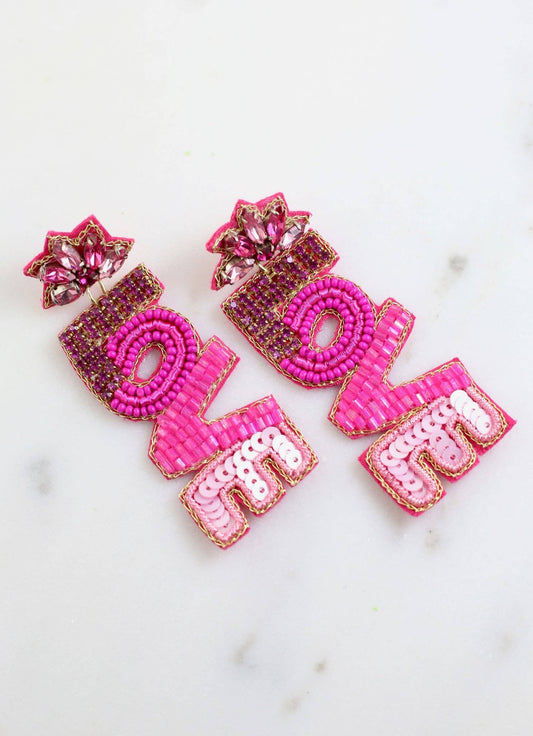 Love Embellished Earring PINK MULTI