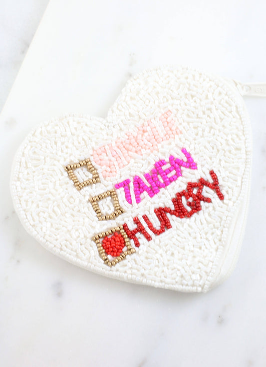 Single Taken Hungry Beaded Coin Pouch WHITE