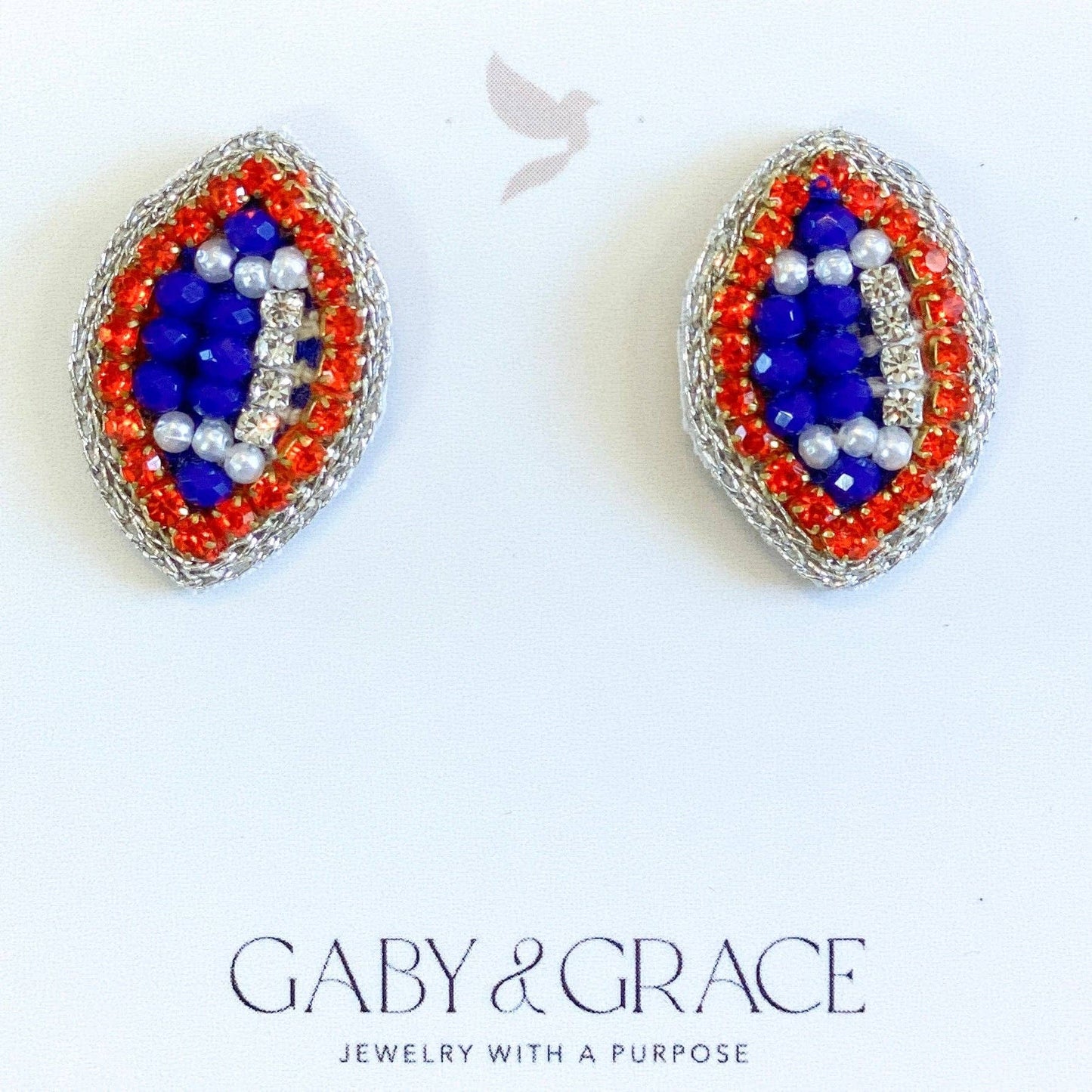 Royal Blue and Orange GameDay Football Dainty Stud Earrings