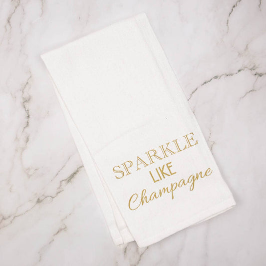 Sparkle Like Champagne Hand Towel   White/Metallic Gold   20x28