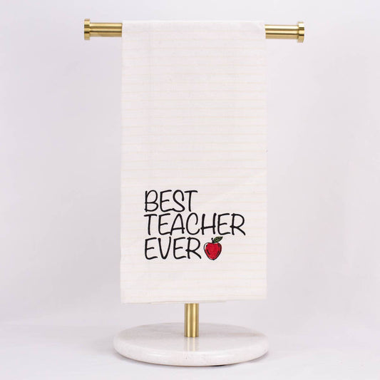 Best Teacher Pinstripe Hand Towel    White/Natural   20x28