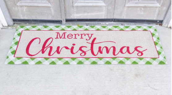 Merry Christmas Gingham Coir Doormat - 56 x 18 (Double Door)