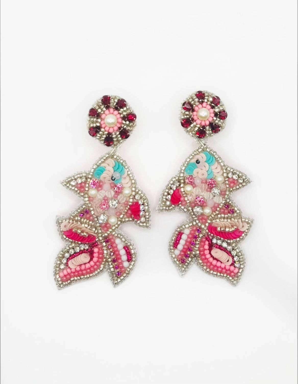 Fish Pink Beaded Statement Earrings