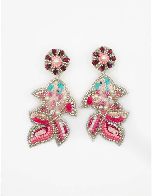 Fish Pink Beaded Statement Earrings