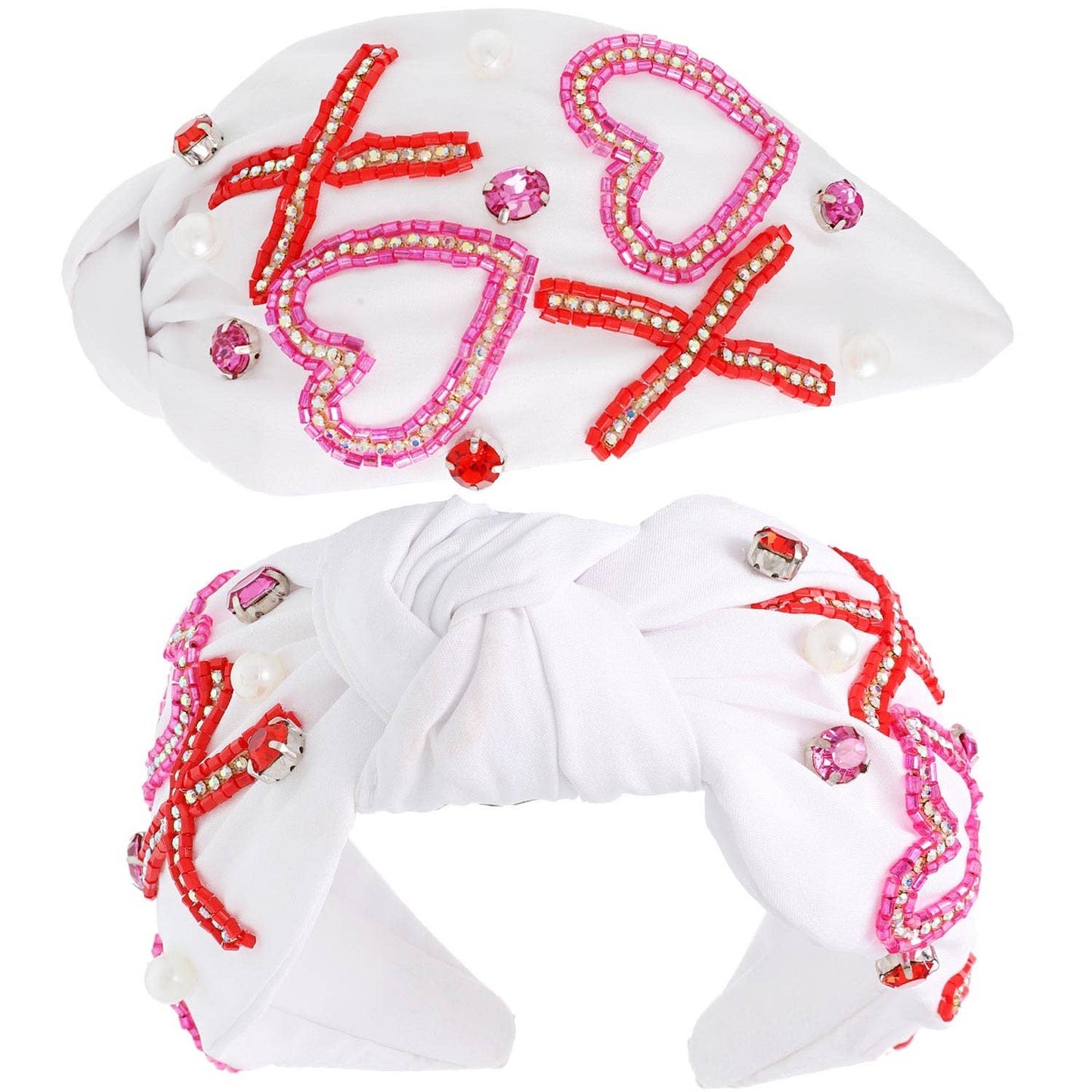 XOXO Valentine's Day Knotted Embellished  Headband: White