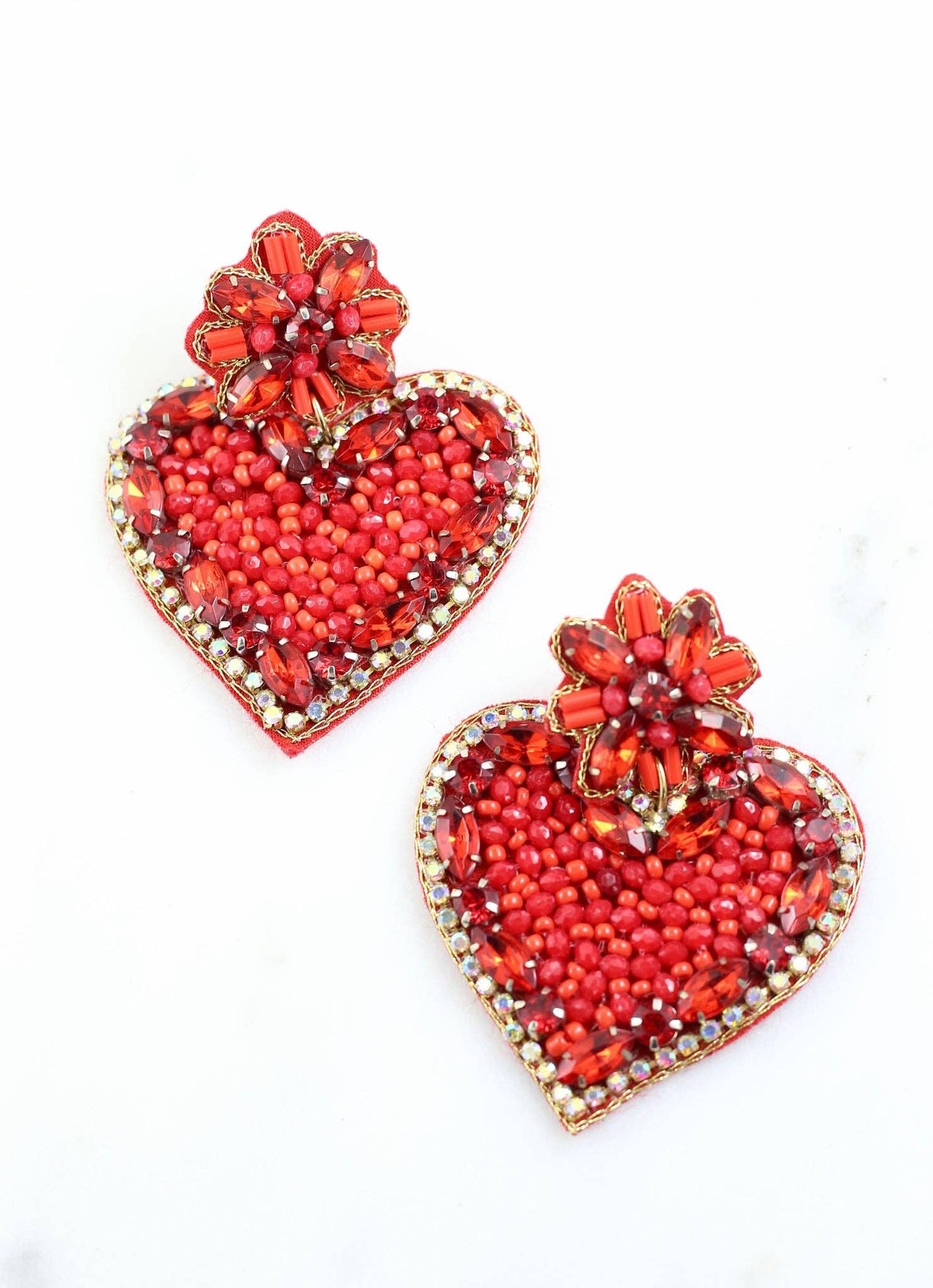Cupid Embellished Heart Earring RED