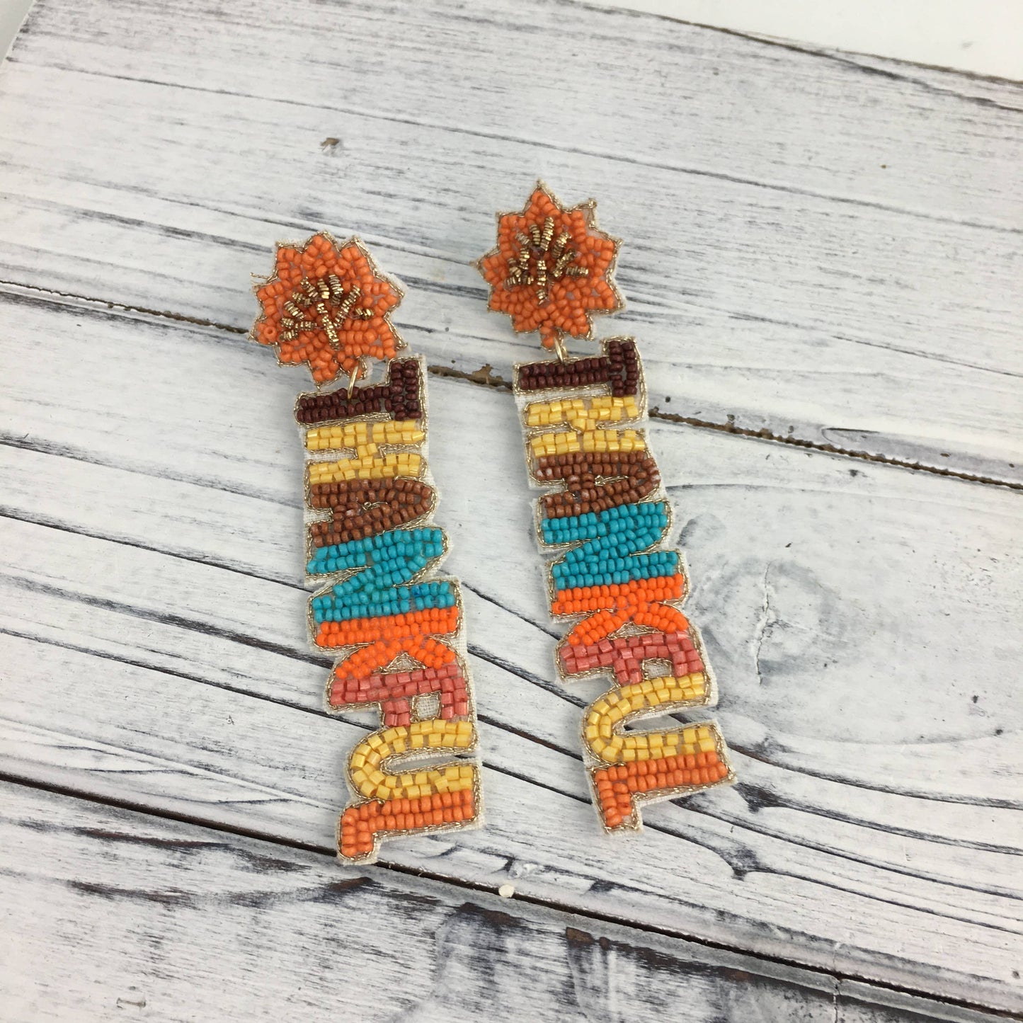 Beaded Thanksgiving “thankful” earrings