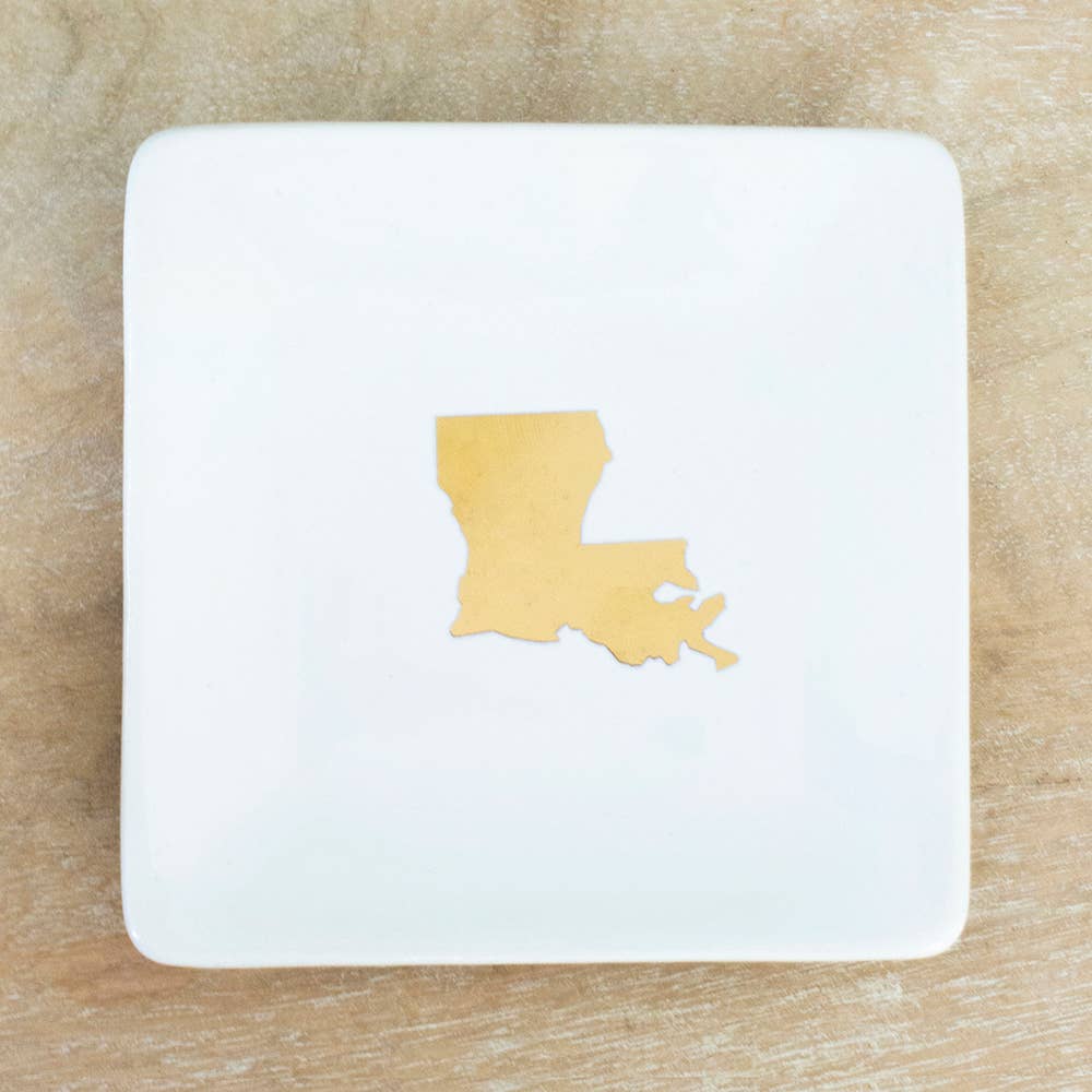Louisiana Trinket Dish White/Gold 4x4